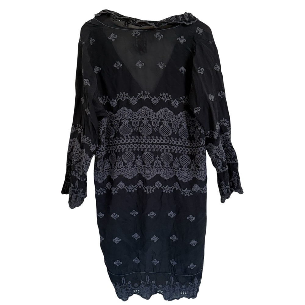 Johnny Was Black Gray Embroidered Eyelet Open Front w/tie Kimono Duster Size Med - Picture 4 of 9